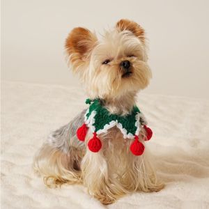 Christmas Decorative Pet Scarf Handmade Dog Collar Cat Neck Warmer Small Dog Pet Accessories Photo Prop Seasonal Universal