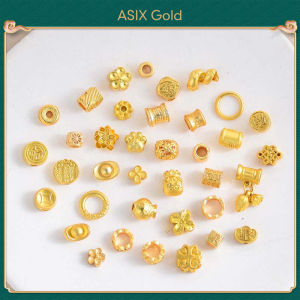 ‌ASIX GOLD 916 18K Gold Plated Antique Style Lucky Charm Beaded Bracelet Necklace Four Leaf Clover Lotus Hollow Barrel DIY Gift‌