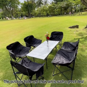 Portable Camping Set - 120cm Foldable Table & 6 Premium Moon Chairs with Storage Bag