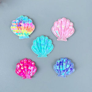 1Pcs 45*45mm Shell Appliques with Sequins Embroider Patches for Clothes Hat Sewing DIY Headwear Hair Clips Decor Accessories