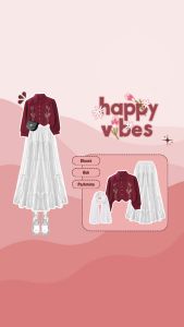 3in1 One Set Korean Style (Blouse Sienka Bordir Rok Pita Piony Pashmina Jersey) - KA155