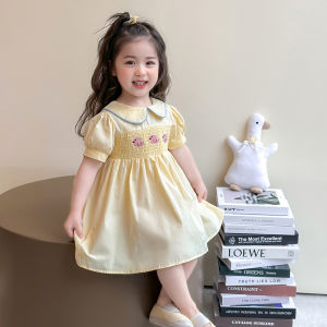 Sweet Princess Dress for Little Girls Summer New Style Baby Duck Embroidery Doll Collar Dress Thin Short Sleeve Other Material
