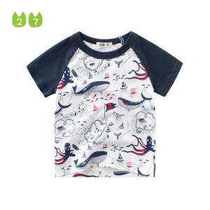 27Kids | Children Pure Cotton Short Sleeve T-Shirt Sharks and Octopuses