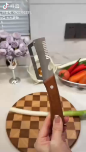 OKEY SHOP Bottle Opener Stainless Steel Wooden Handle Vegetable Cutter with Comb Blade for Precision Cutting