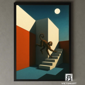 Tranh Nghệ thuật "Chú Khỉ Cầu Thang Và Mặt Trăng" VIETSMART ART - Acrylic 45 x 60cm