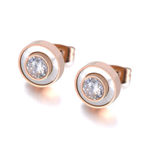 Lokaer Trendy Stainless Steel White Shell Stud Earrings Jewelry For Women Rose Gold Plated CZ Crystal Anniversary Earring E19029