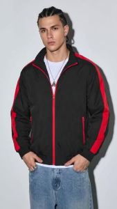 Mens Color Block Full Zip Stand Collar Bomber Coat Athletic Casual Running Workout Track Jacket with Zipper Pockets Outwear Top