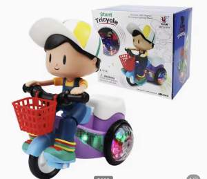 หุ่นยนต์เด็กปั่นจักรยานสามล้อ มีเสียงมีไฟ หมุนได้ 360 องศา