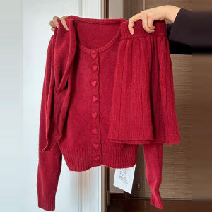 SENWA | Red Early Autumn New Year Wear Knitted Sweater Dress