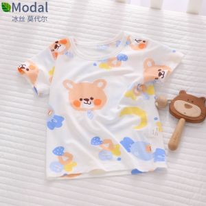 Newborn Baby Summer Thin Modal Short Sleeve T-Shirt 80cm Baby Clothes Casual Style Cool Feeling round Neck Top for Babies