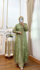 Gamis Lebaran Viral Mewah Elegan Quila Dres Ceruty Babydoll Aplikasi Brukat Dress Jumbo Brokat Kekinian Seragaman Kondangan Baju Muslim Busui Friendly Warna Blue Sage Navy Maroon