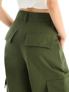 QIAOMIDUO | กางเกงยีนส์ทรงขากว้างสำหรับใส่ทำงานฤดูร้อนสำหรับผู้หญิง ทรงหลวม กางเกงขายาวทรงหลวมแบบถอดได้ 2 ทาง กางเกงขายาวสีเขียวทหาร