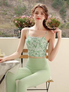 ชุดโยคะแฟชั่นพิมพ์ลายผ้าฝ้ายสำหรับผู้หญิง ชุดออกกำลังกายแบบสองชิ้น แขนกุด กระโปรงสั้น กระโปรงสั้น ชุดโยคะ ชุดโยคะ