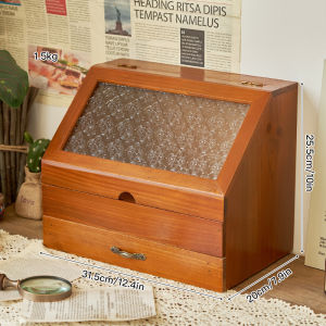 JUXIANYOU | Dustproof Retro Wooden Desktop Organizer with Drawers for Cosmetics