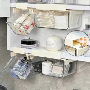 Under Mirror Cabinet Drawer Storage Box No Drill Hanging Organizer for Bathroom Cotton Swab Makeup Pad Cosmetic Storage Box