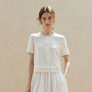 INMAN | Linen-blend Lace Crochet Drawstring Skirt