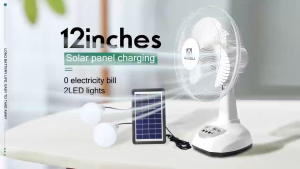 Little Elephant Rechargeable solar electric fan16" 14" 12" solar fan with solar panel solar electricfan heavy duty with 2pcs LED light & emergency light rechargeable electricfan with panel