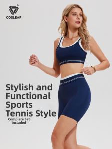 COSLEAF | Vintage Color-blocked Sports Vest Set High Waist Butt-lifting Shorts for Workout