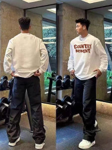 Áo Thun Dài Tay Cotton Mỹ Phong Cách Đường Phố in Họa Tiết Cổ Tròn Rộng Rãi Mùa Thu Áo Thun Nam Thời Trang Thường Ngày