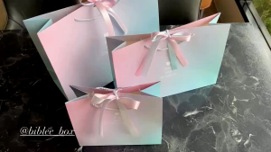 5pcs Premium Pink&Blue Ombre Gradient Gift Bag with Elegant Dual Tone Ribbon Handles Minimalist Design High Quality Thick Card Paper Bag Perfect for Wedding Souvenirs Birthdays Baby Showers and Corporate Gifts Available 4 Sizes Durable Stylish