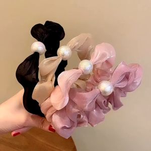 Bando Bandana Scrunchie Scrunchy Mutiara Kerut Bahan Satin Wanita Cewek Korea Korean Style Fashion Headband Ruffle