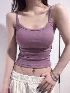 เสื้อกั๊กแขนกุดผ้าฝ้ายสีม่วง ทรงเข้ารูป ทรงเข้ารูป สำหรับผู้หญิง ชั้นใน สายเดี่ยว แขนกุด คอวี ทรงเข้ารูป เสื้อผ้าทำงาน
