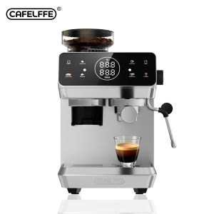เครื่อง Cafelffe Espresso พร้อมเครื่องบด เครื่องกาแฟ 20 บาร์พร้อมฟองนมสำหรับบ้าน เครื่องทำกาแฟสแตนเลสทั้งหมดในหนึ่งเพื่อทำลาเต่ คาปูชิโน กาแฟน้ำแข็งร้อนหรือเย็น