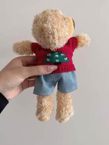 Red Christmas Tree Dressing Bear Pin Brooch Furry Animal Clothes Pendant Clip Cartoon Cute Couples Fashion Jewelry Accessories