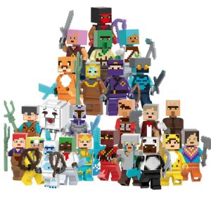 Minecraft Minifigures Building Blocks Set Ghast Villager Zombie Panda Ocelot Game Character Mini Action Figures with Weapons Collectible Model Toy Kids Birthday Gift