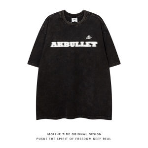 เสื้อยืดแขนสั้นหลวมๆ สไตล์อเมริกัน MOISHE TIDE สำหรับผู้ชาย ทรงหลวมๆ สำหรับใส่ในช่วงฤดูร้อน