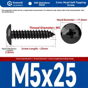 GUWANJI | 304 Stainless Steel Black Cross Recessed Pan Head Self-tapping Screws Umbrella Round Head Self-tapping Wood Screws
