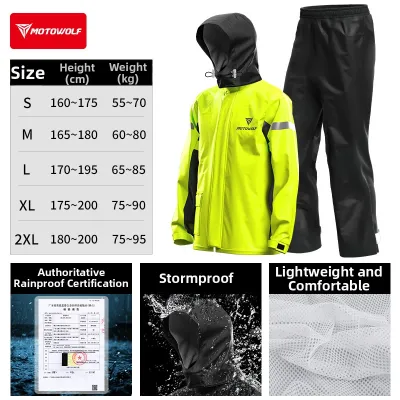 MOTOWOLF | Waterproof Breathable Motorcycle Rain Suit Separate