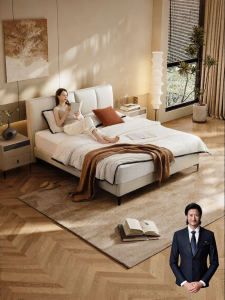 High Foot Genuine Leather Soft Bed