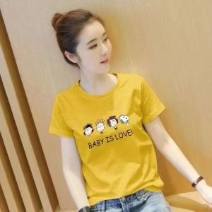 Brand Discount Womens Clothing Leak-Picking Pure Cotton Short Sleeve T-Shirt K-style Western Style Printed Easiest for Match Slim Looking Shoulder Half Sleeve Tops