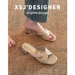 LIQIXIEFANG | Leather Sandals Women Square Toe Chunky Heel