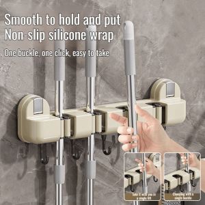 Bathroom multifunctional row mop holder with suction cup joint storage