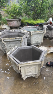 Khuôn đúc chậu lục giác 45 Phúc Lộc Thọ và hoa sen (khuôn chậu ABS có lòng trong)