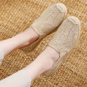 Womens Summer Slip-On Fishing Shoes Low-Top Breathable Mesh Flat Bottom Canvas Casual Shoes Rubber Sole round Toe
