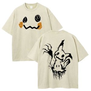 Unsiex Oversized Vintage Washed Pokemon Graphic T Shirt Man Women Anime Short Sleeve Tee Summer 2026 Streetwear Casual Tops Y2k