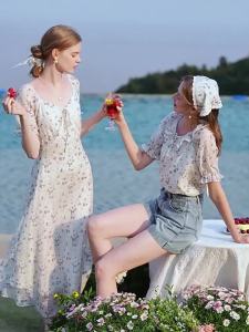 XIANGYING | French Style Ruffled Floral Chiffon Top