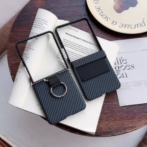 szhaiyu | Carbon Fiber Ring Phone Case for Samsung Galaxy Z Flip 4 5 6 7 Flip7 Flip6 Flip5 Flip4 Flip7FE Shockproof Protective Cover