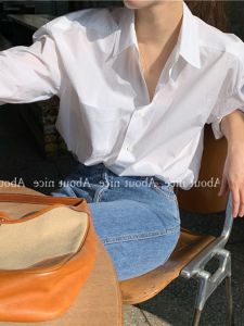 Early Autumn Loose Womens Shirt Inner Wear White Base Layer Long Sleeve Top Versatile Design Stackable Fashionable Polo Collar