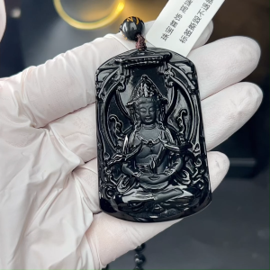 TIMESWIND Authentic A-type Jade Natural Black Plain Robe Jingping Guanyin Pendant Women Men Lucky Necklace Gift with Certificate