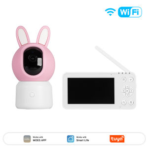 MOES | MOES Smart WiFi Pet Baby Camera with 4.5 Inch LCD Monitor PTZ Auto Tracking Surveillance Video Nanny Cam Temperature Alarm