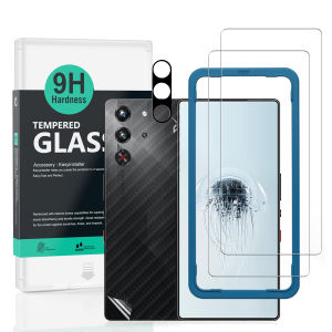 IBYWIND Screen Protector For ZTE nubia Red Magic 10 Pro&10 Pro+ 5G with 2 Pcs Tempered Glass, 1 Pc Camera Lens Protector, 1 Pc Backing Carbon Fiber Film
