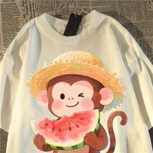 PAZHAOLANG | Oversized Cotton Cartoon Monkey T-Shirt