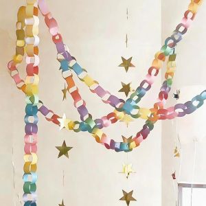 100pcs/set Colorful Paper Chain Garland Strips with Double Sided Tape DIY Paper Chains for Birthday Wedding Kids Party Decor