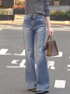 MANMI | Quần Jeans Xanh Đơn Giản Thời Trang Cổ Điển Dáng Xòe Cho Nữ