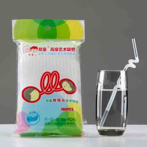 Disposable Double Bendable Plastic Straws Artistic Transparent Dual Head Flexible Food Grade for Children Party Supplies