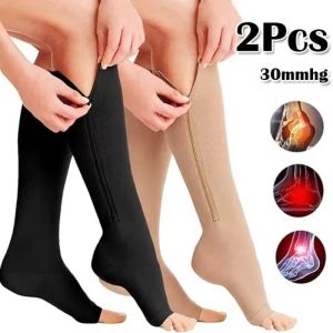 2PCS Zipper Compression Sock Women Men High Elasticity Nylon Closed Toe Pressure Stocking for Edema Varicose Veins